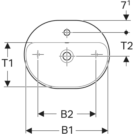 Lavoar pe blat Geberit VariForm, eliptic, cu banc cu orificii de robinet: B=60cm, T=45cm, Preaplin=Vizibil, Alb
